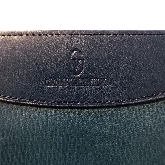 Gianni Valentino NEW Green & Blue Leather Bi-Fold Zippy Wallet w/ Box VTG Y2K - Picture 10 of 13